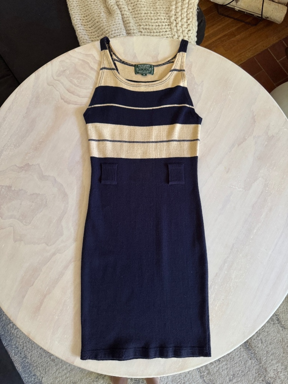 Vintage Ralph Lauren Nautical Knit Mini Dress 80s 90s Ivory Navy COUNTRY label